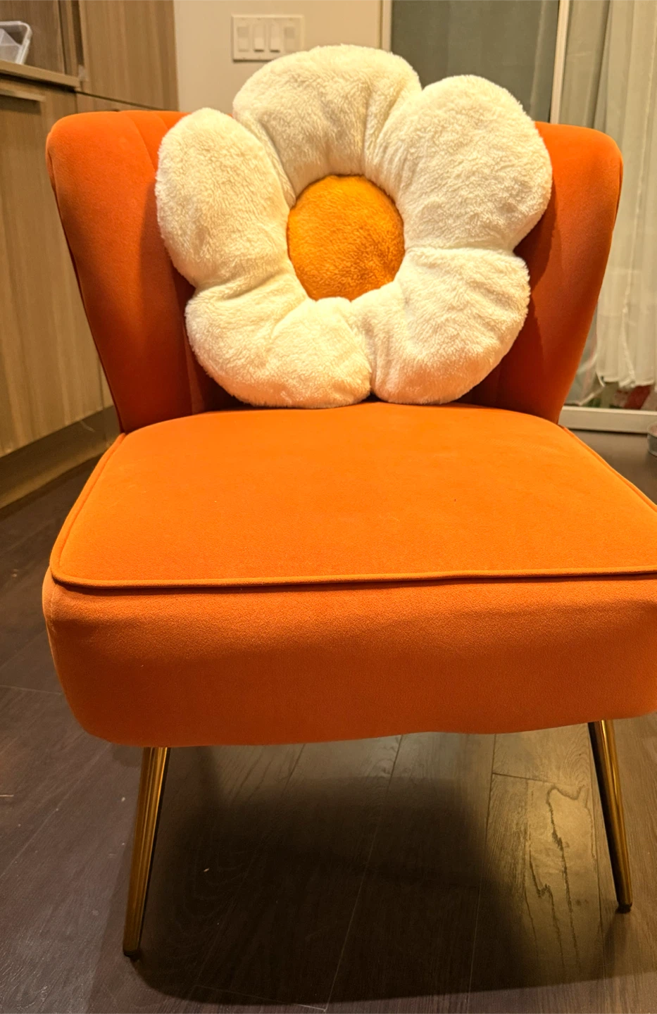 Homesense Orange velvet accent chair with gold legs - photo 4