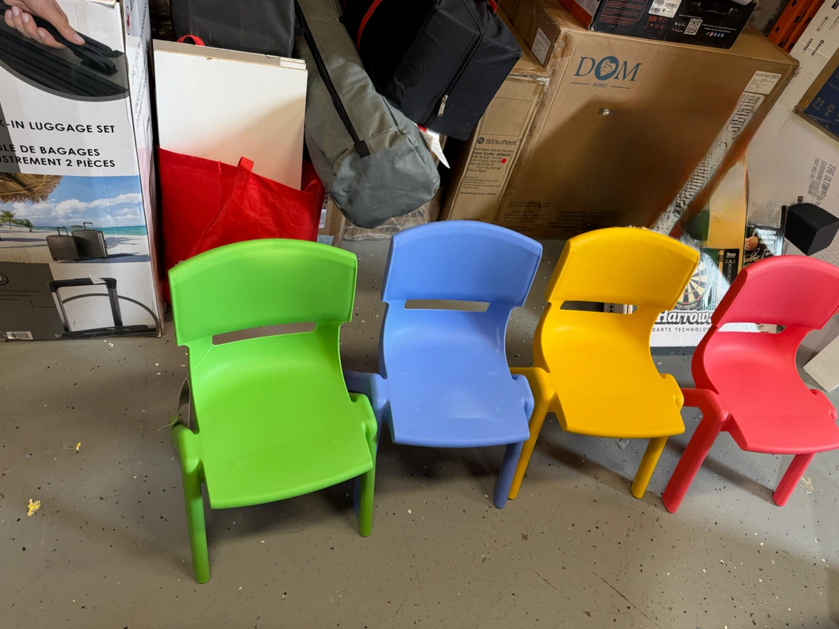 Set of 4 colourful plastic toddler chairs