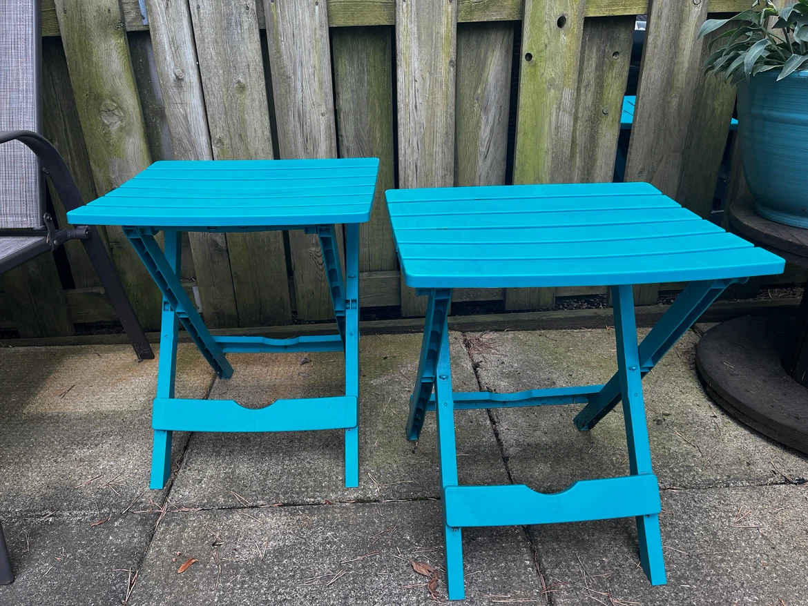 Set of 2 Teal Folding Patio Tables