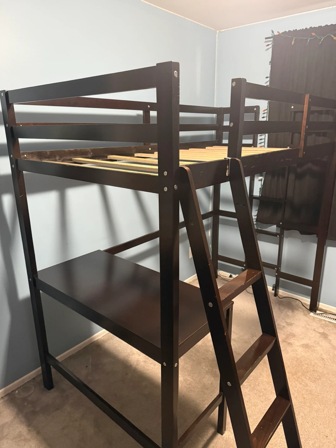 Dark Brown Wooden Loft Bed with Desk - photo 2