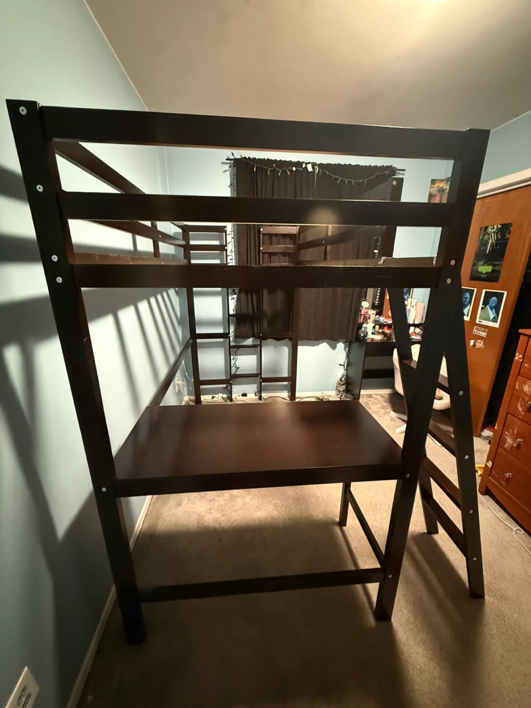 Dark Brown Wooden Loft Bed with Desk - photo 3