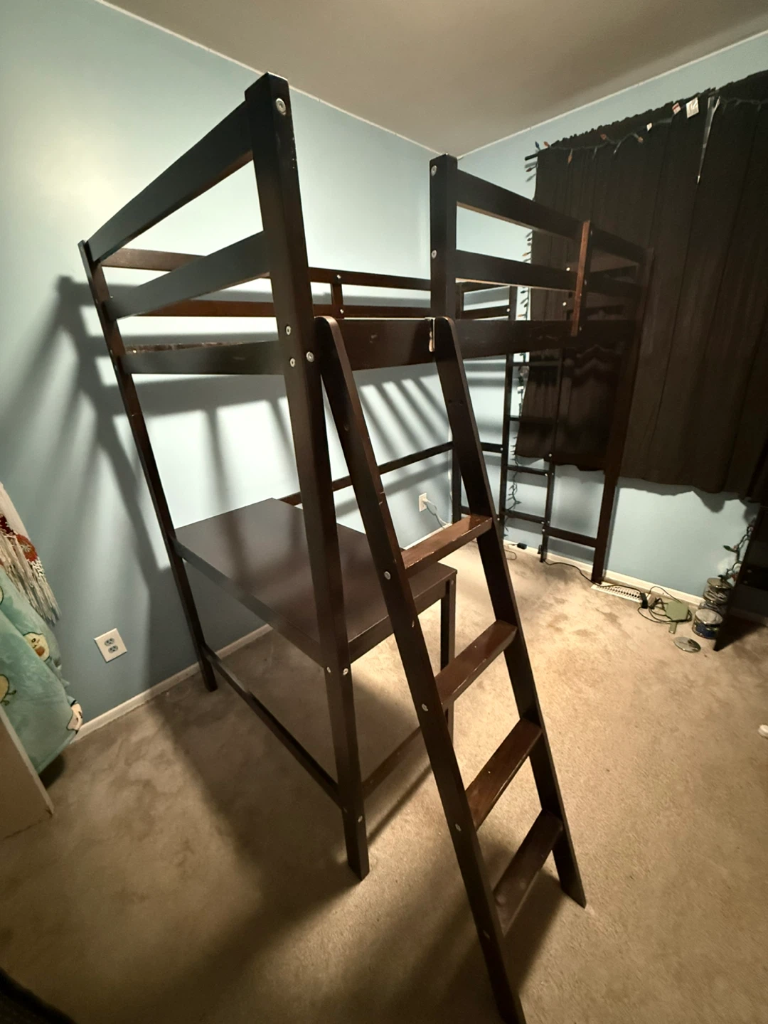 Dark Brown Wooden Loft Bed with Desk - photo 4