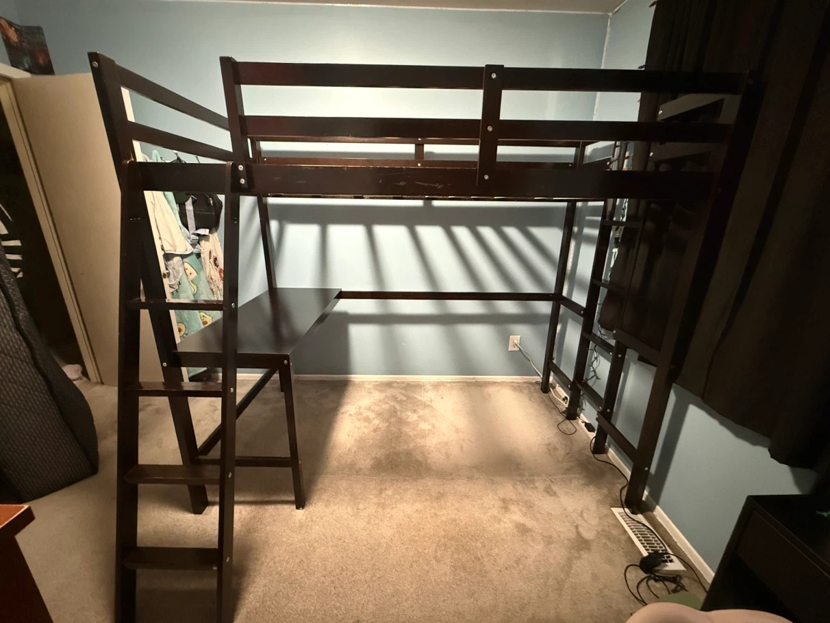 Dark Brown Wooden Loft Bed with Desk - photo 5