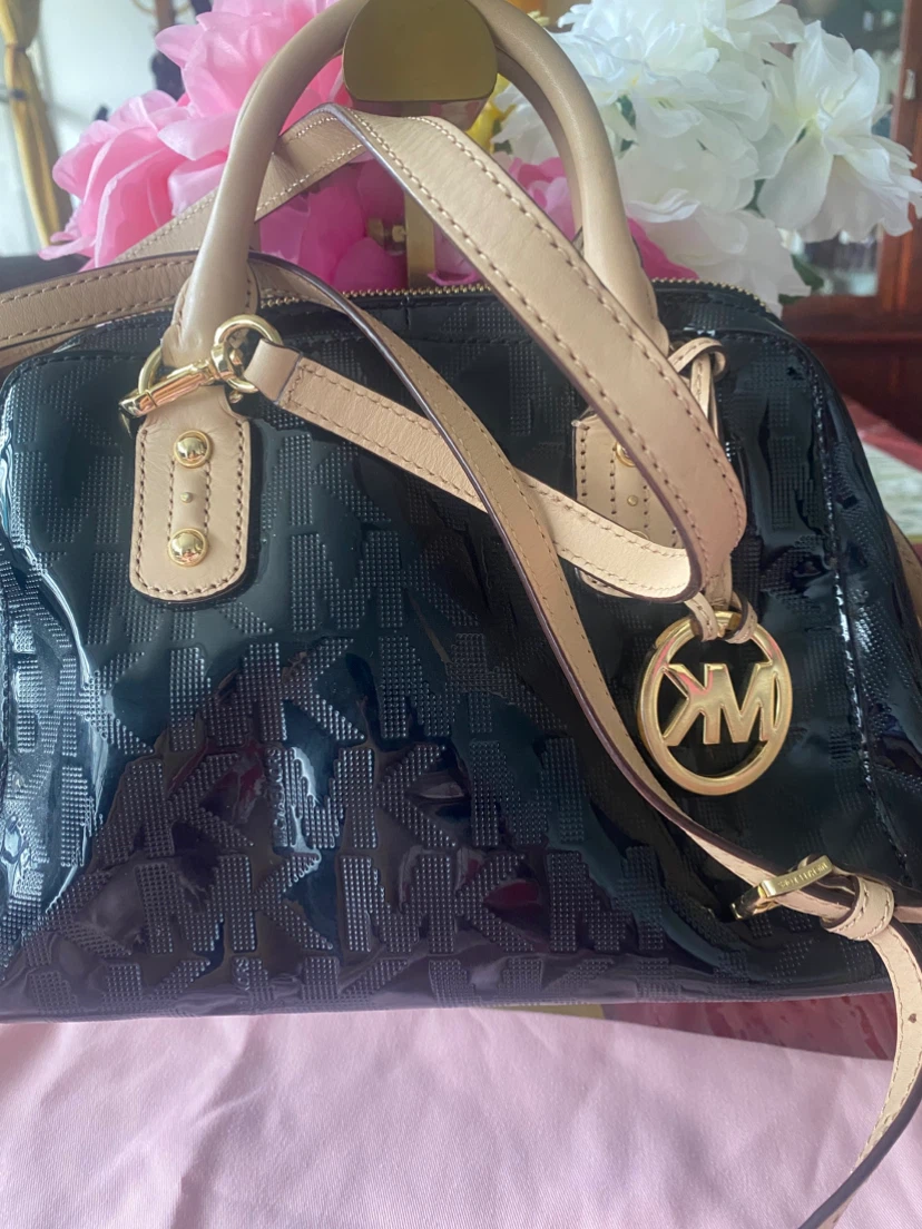 Michael Kors patent leather monogram handbag