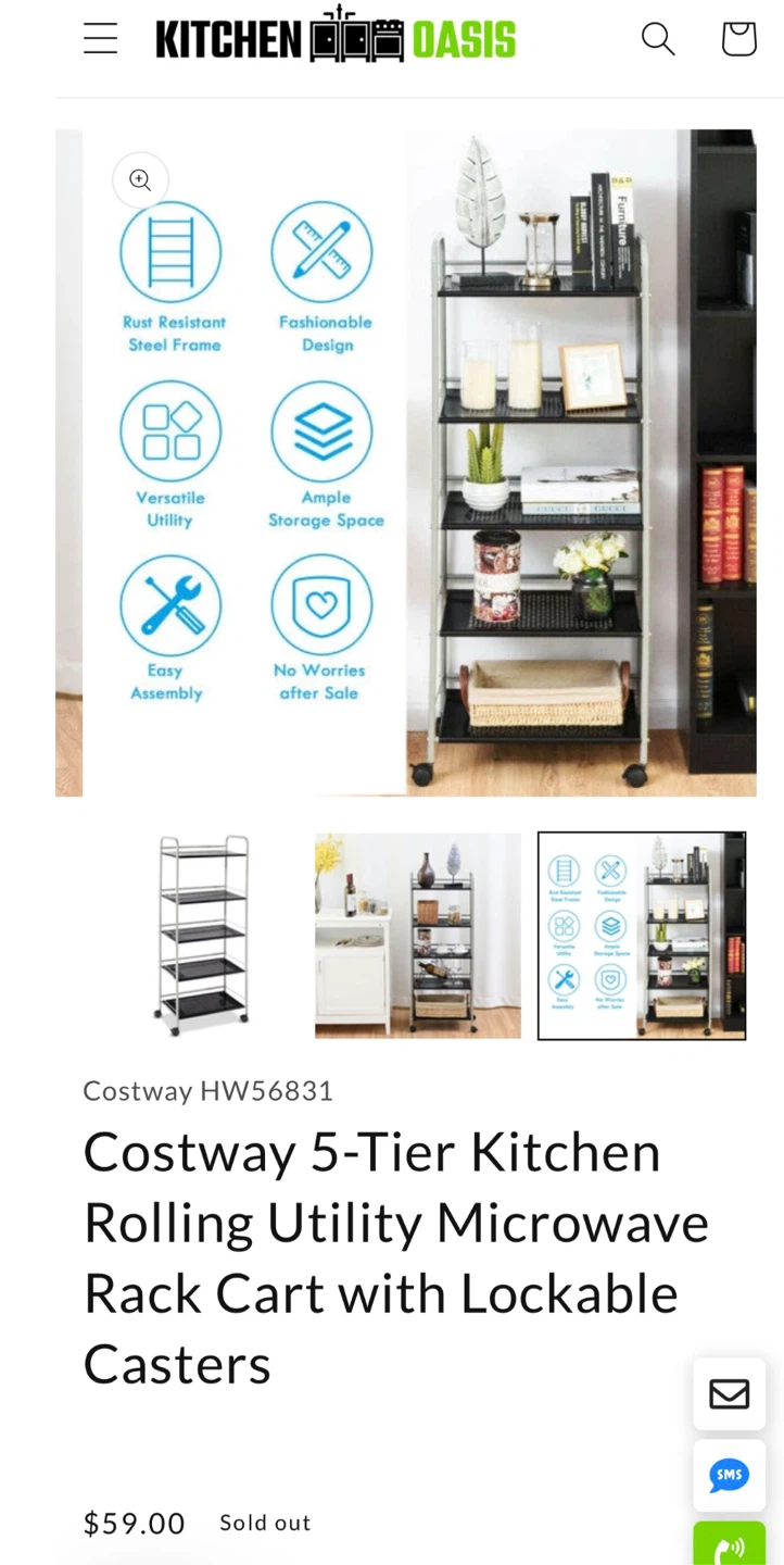 Costway 5-Tier Rolling Utility Shelving Cart - photo 5
