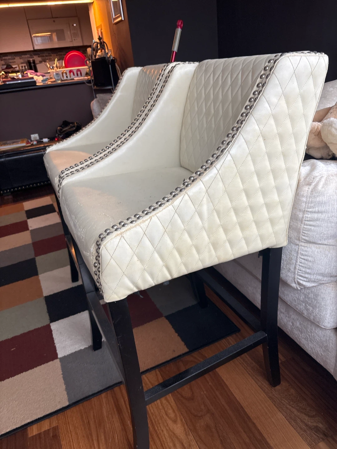 Set of Two Cream Quilted Bar Stools - photo 2