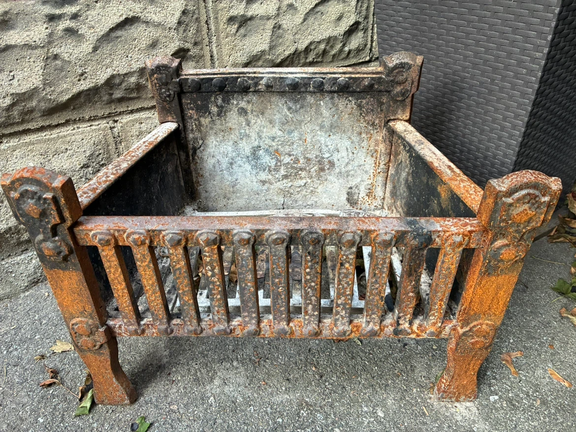 Antique Arts Crafts Cast Iron Fireplace Fire Basket Grate
