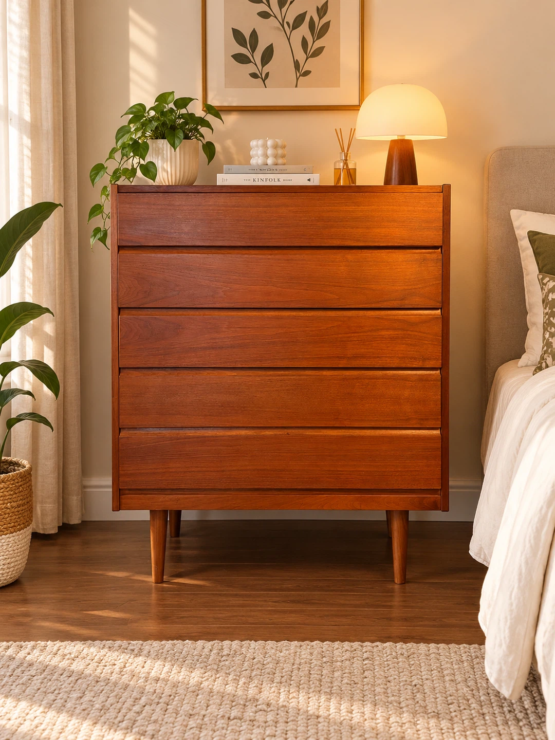 Mid-Century Modern 5-Drawer Wooden Dresser