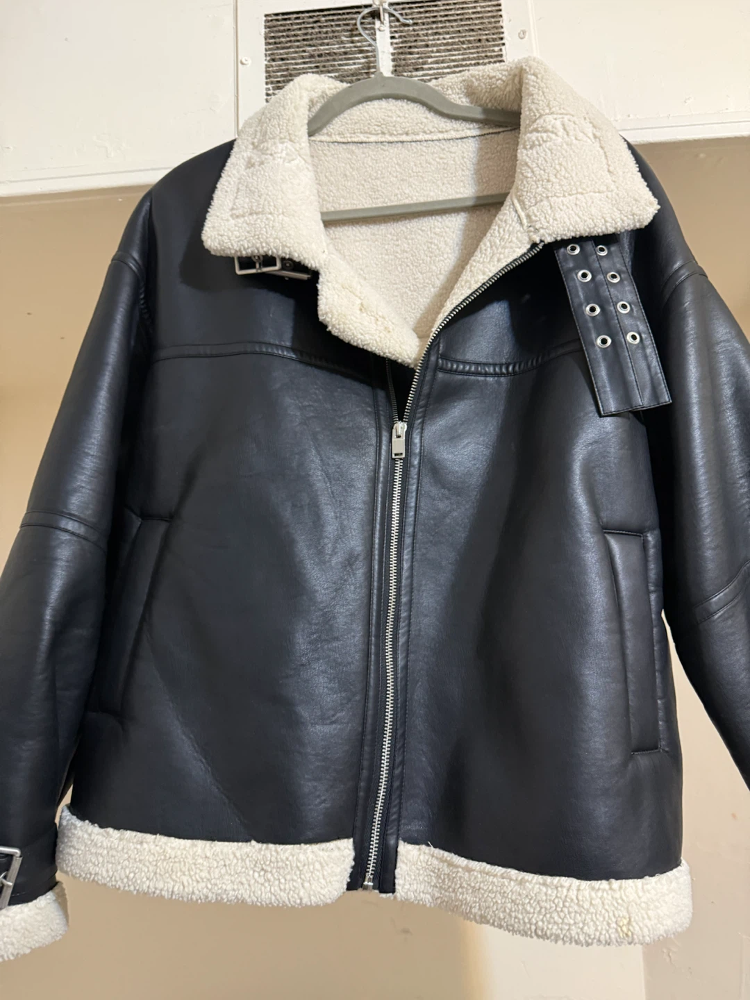 Faux Leather Sherpa Lined Jacket