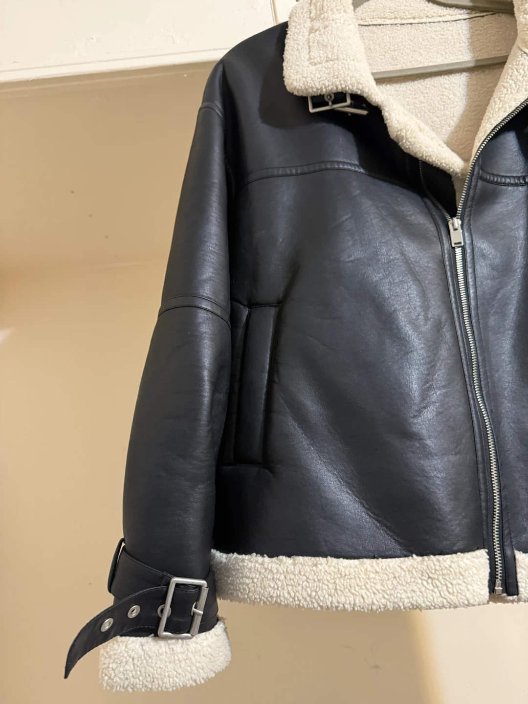 Faux Leather Sherpa Lined Jacket - photo 3