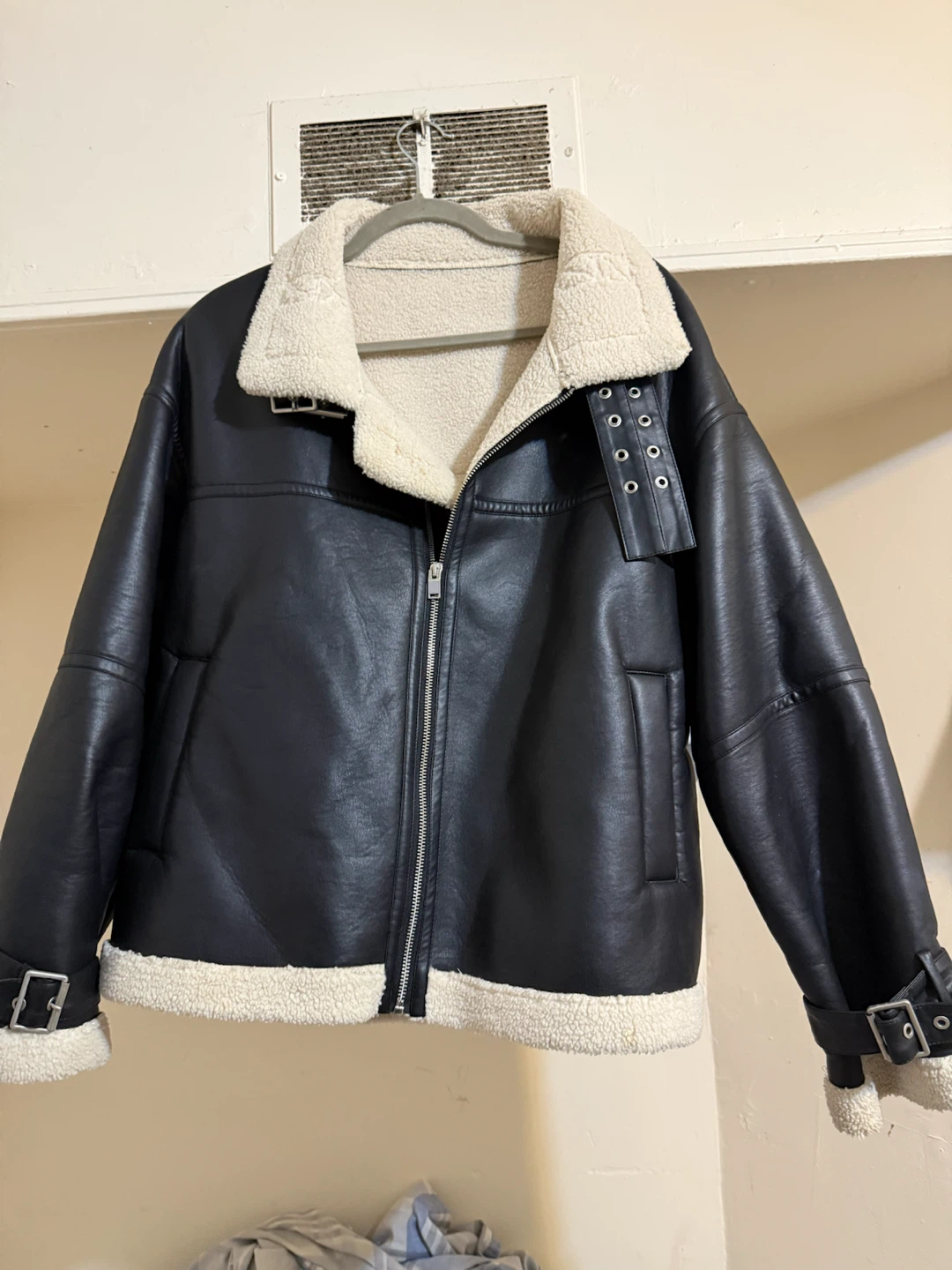 Faux Leather Sherpa Lined Jacket - photo 4