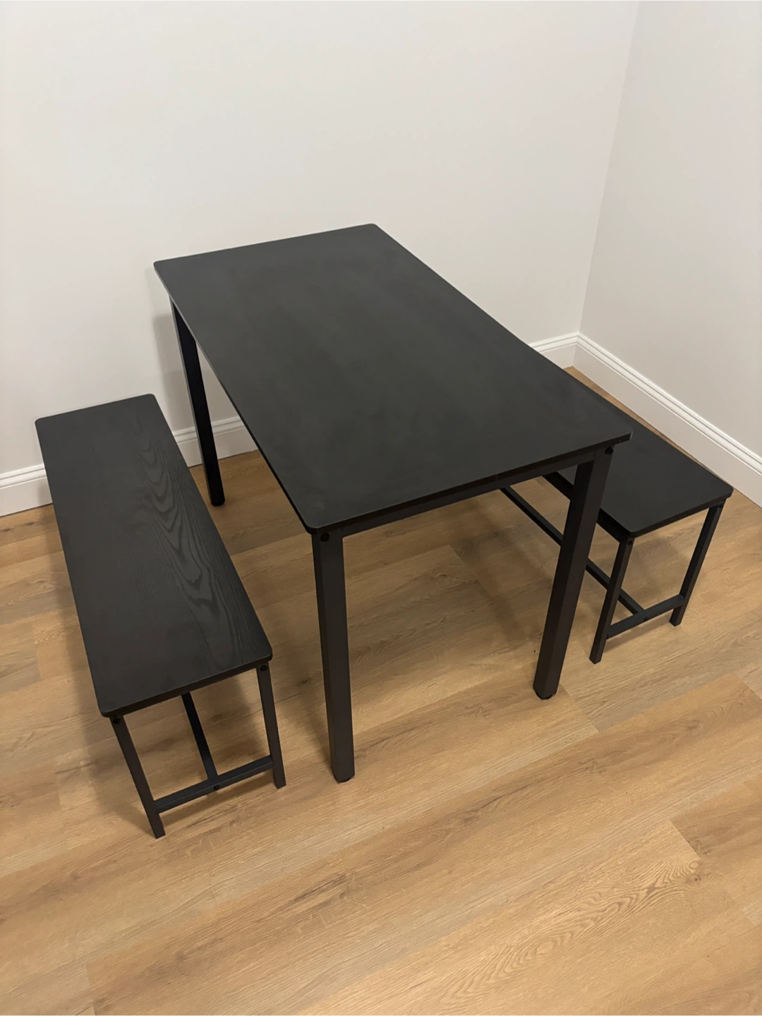 Black Dining Table with Two Benches