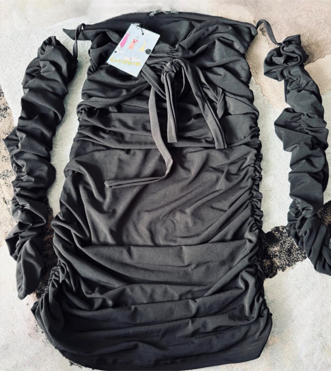 Black Ruched Bodycon Mini Dress, brand new - photo 3