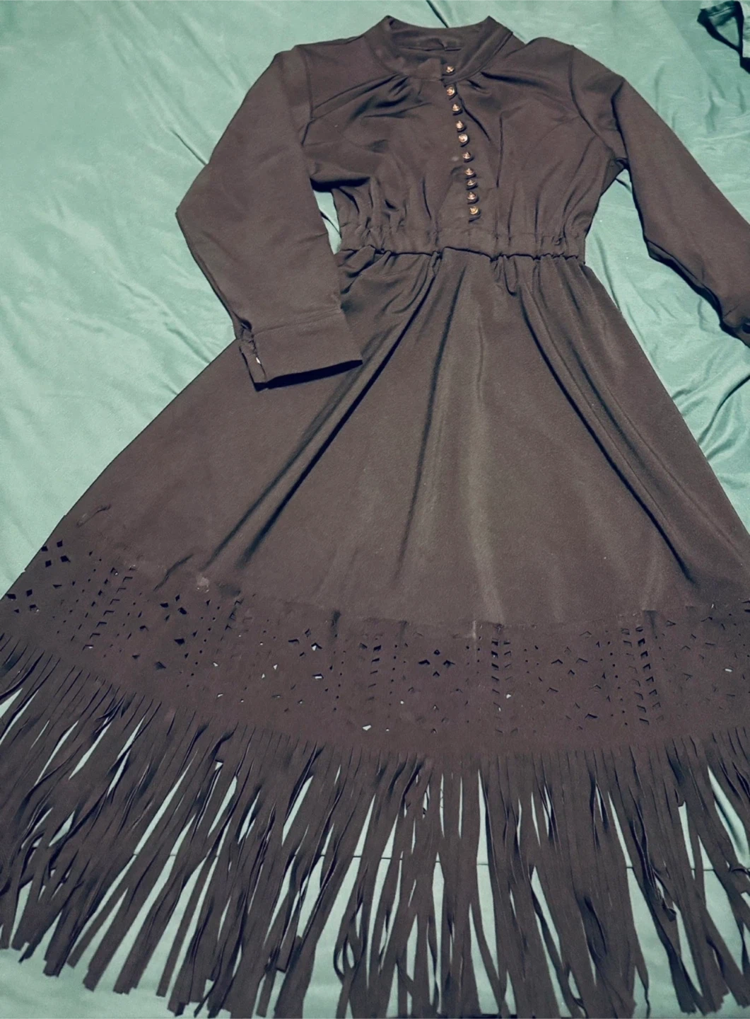 Black long-sleeve dress with fringe, brand new - photo 2