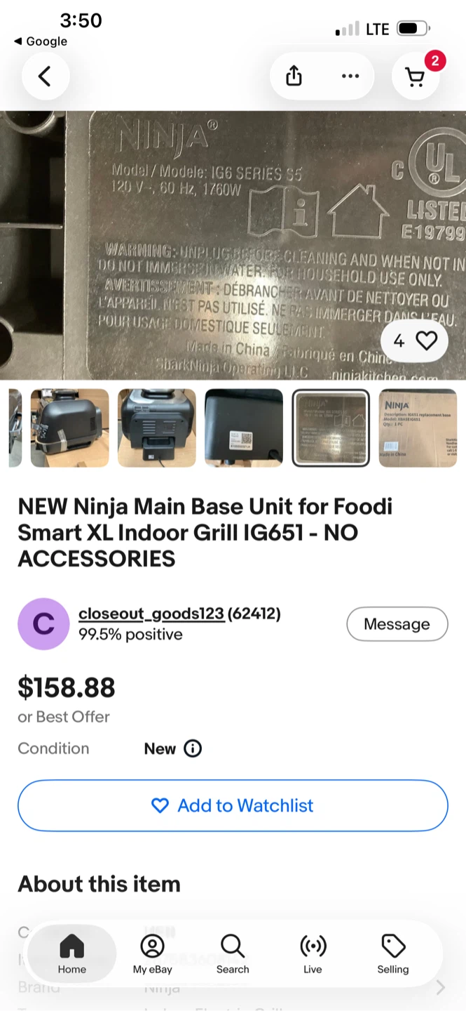 Ninja Foodi Smart XL Indoor Grill Base IG651 - photo 2