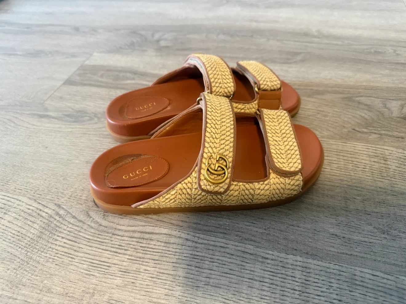 Gucci Raffia Double G Sandals