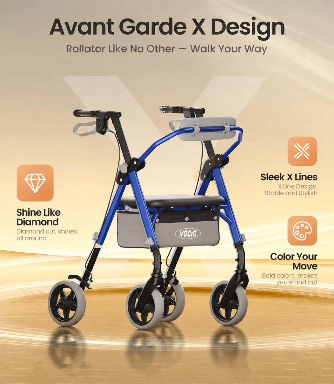 VOCIC Blue Rollator Walker - photo 2