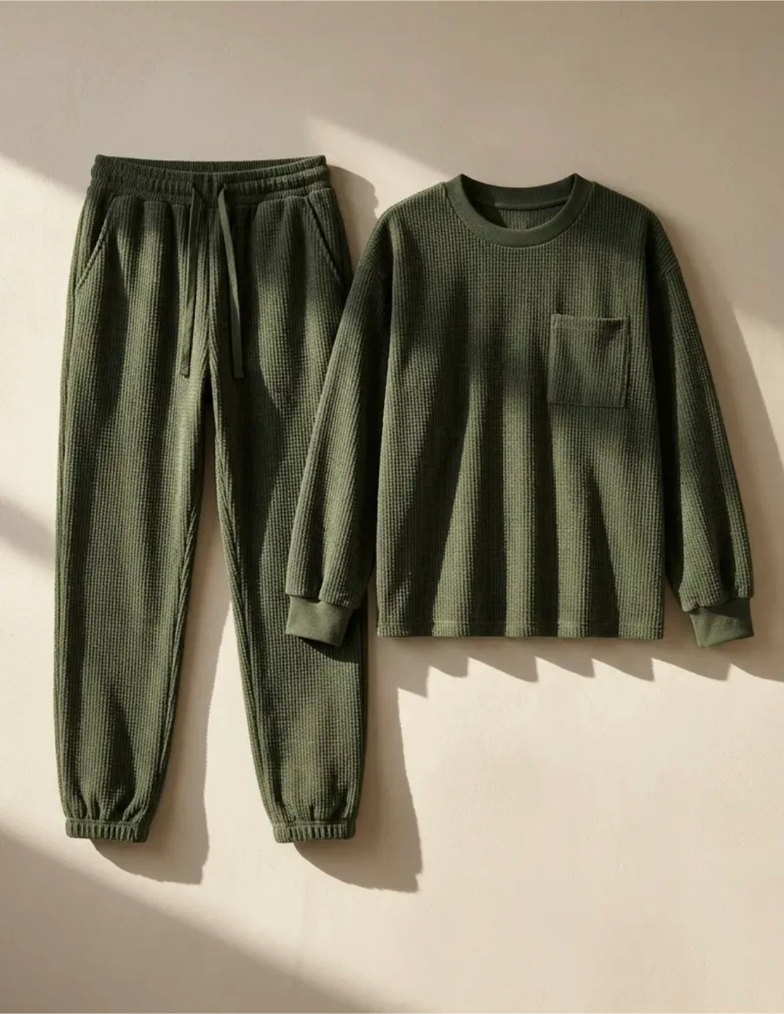 Olive Green Waffle Knit Loungewear Set - photo 5