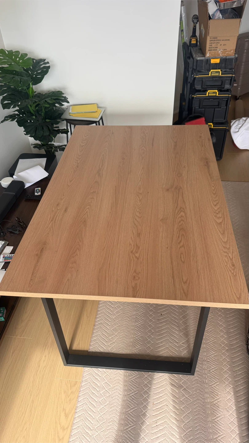 Modern wood grain table with black metal legs - photo 2