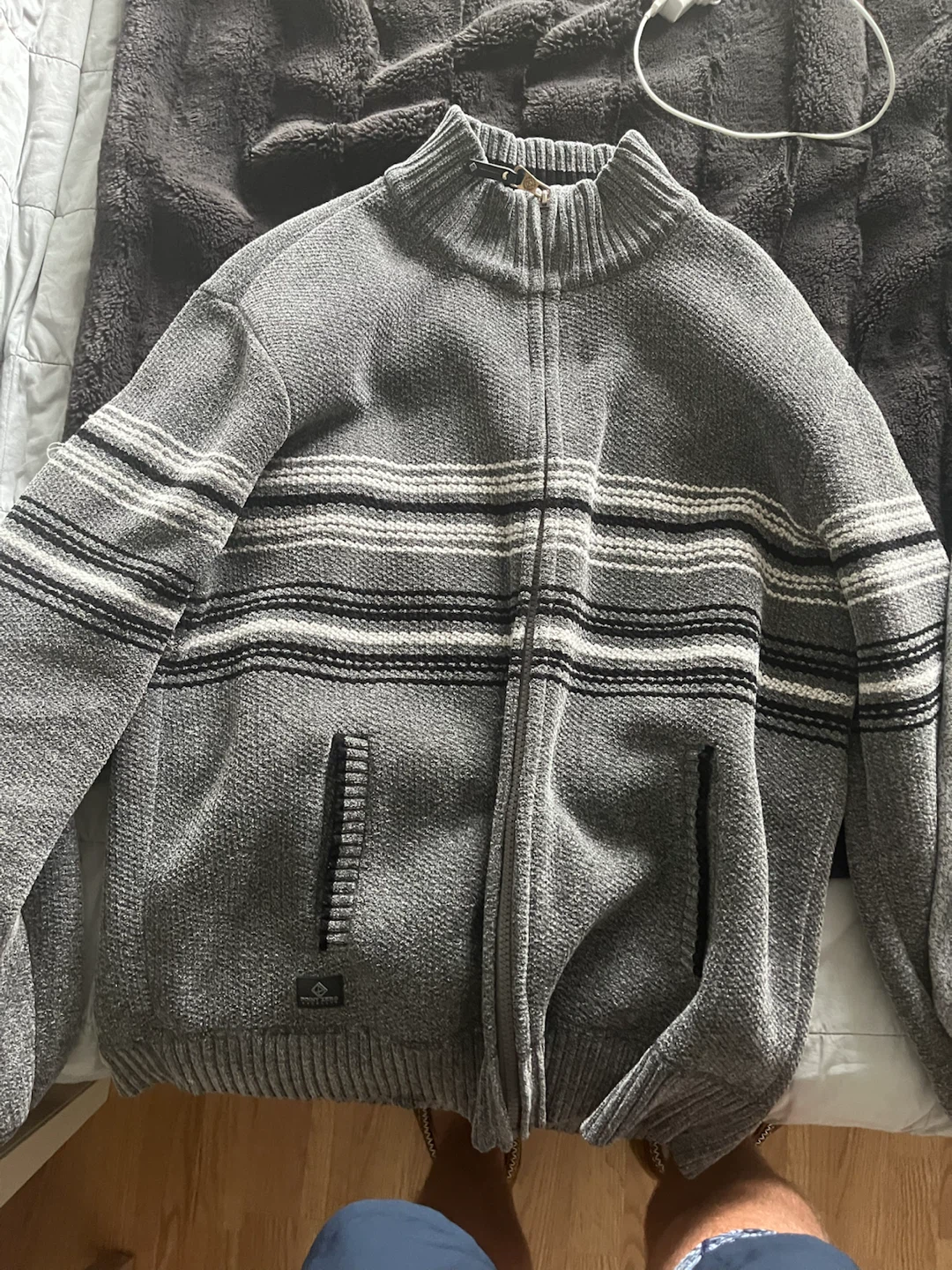 Point Zero Grey Knit Full-Zip Sweater