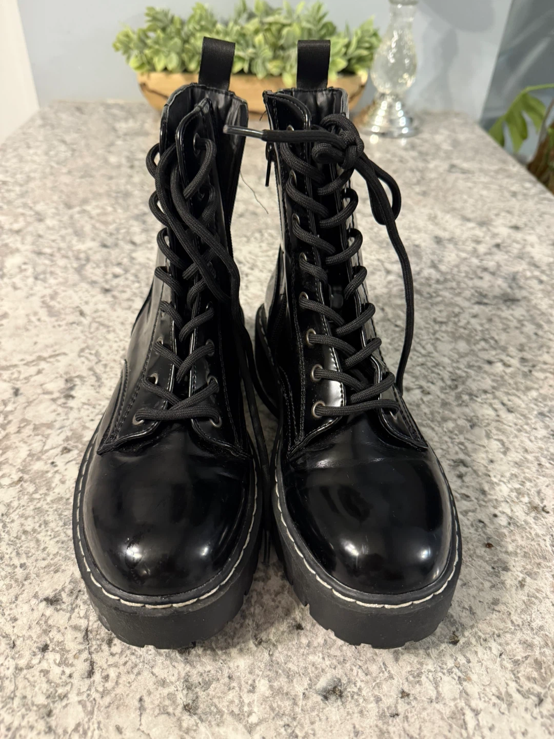 Black Patent Combat Boots