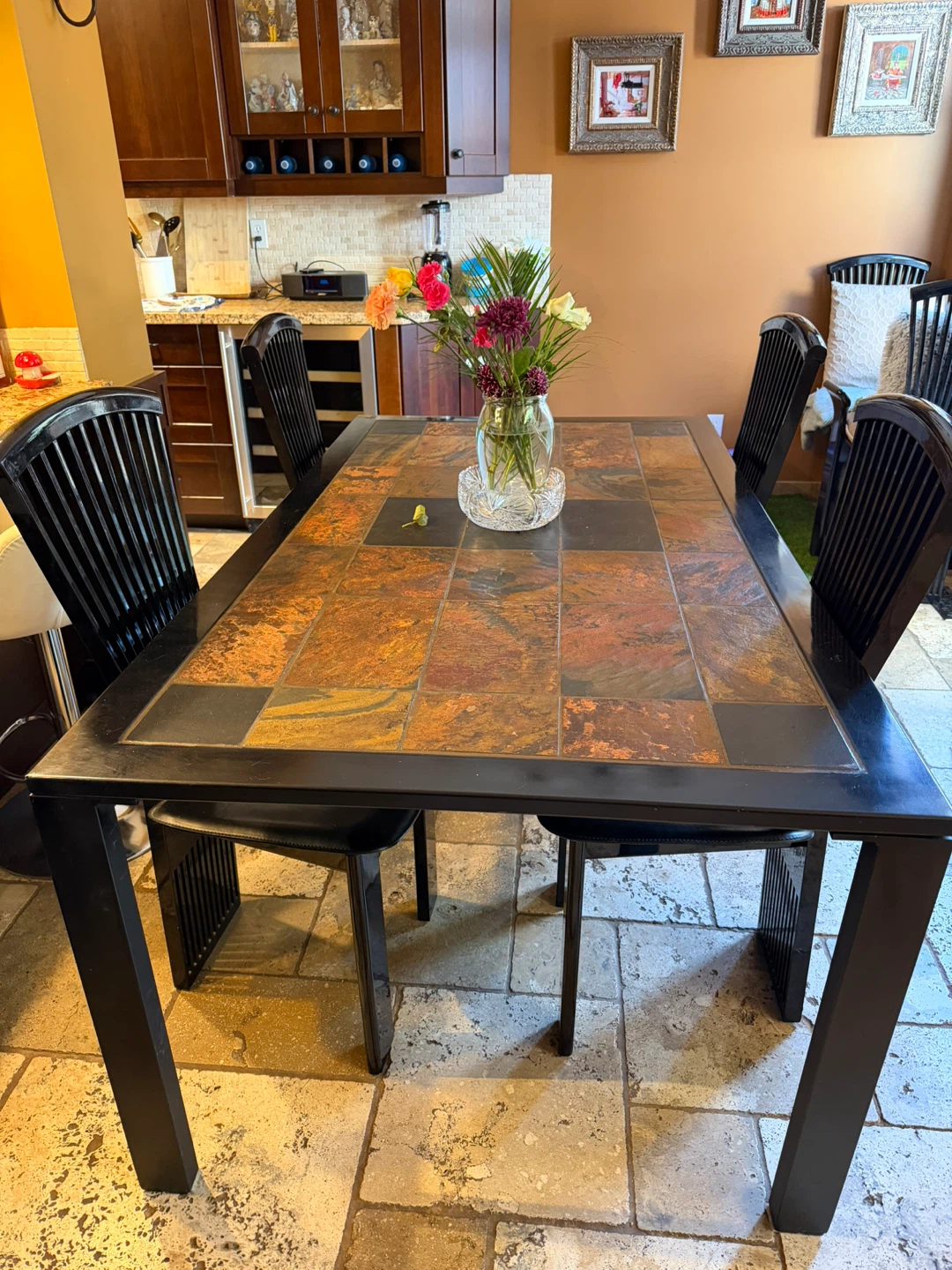 Slate tile dining table and chairs set
