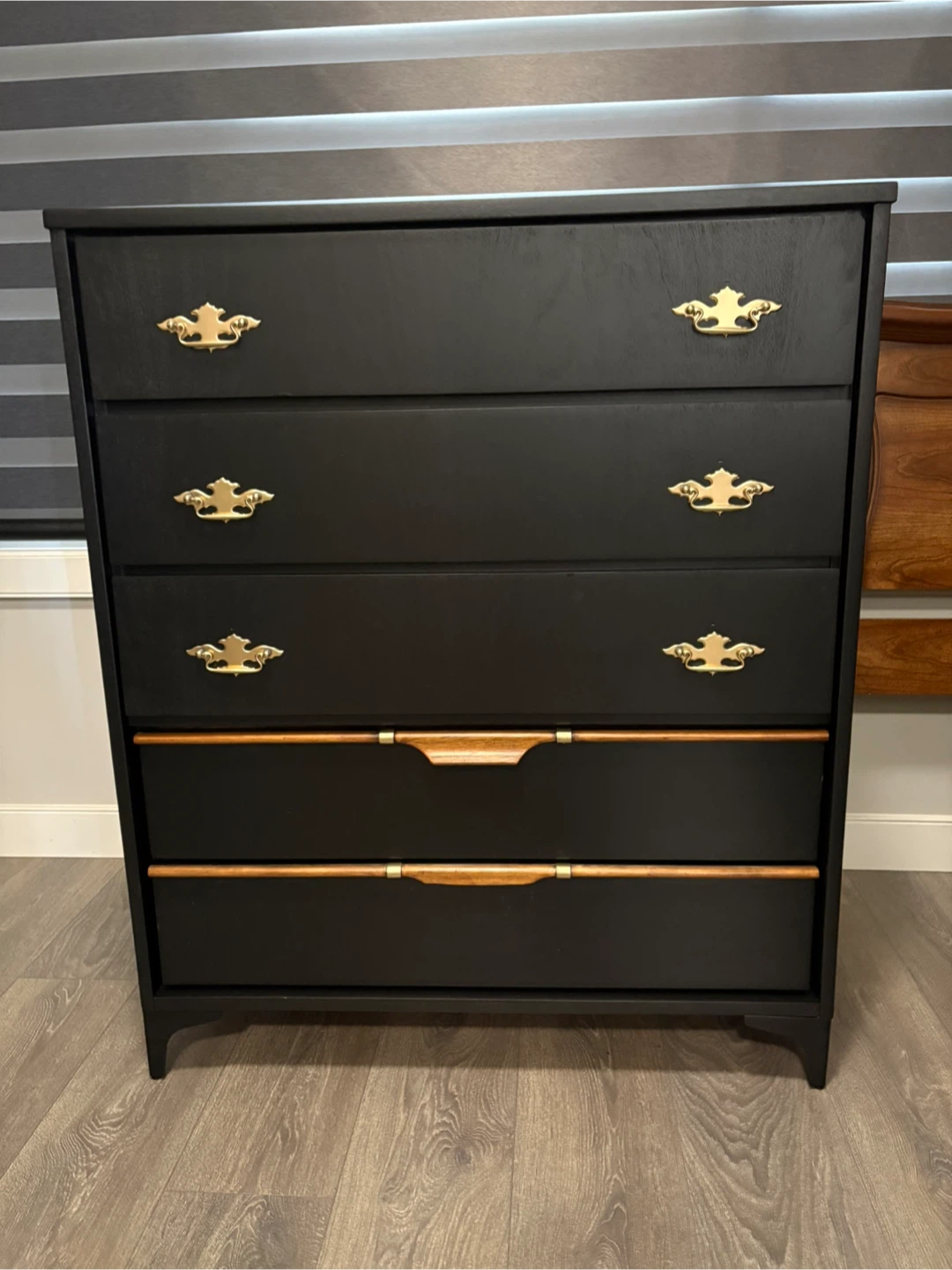 Sleek Black Mid-Century Modern Dresser / Chest of Drawers