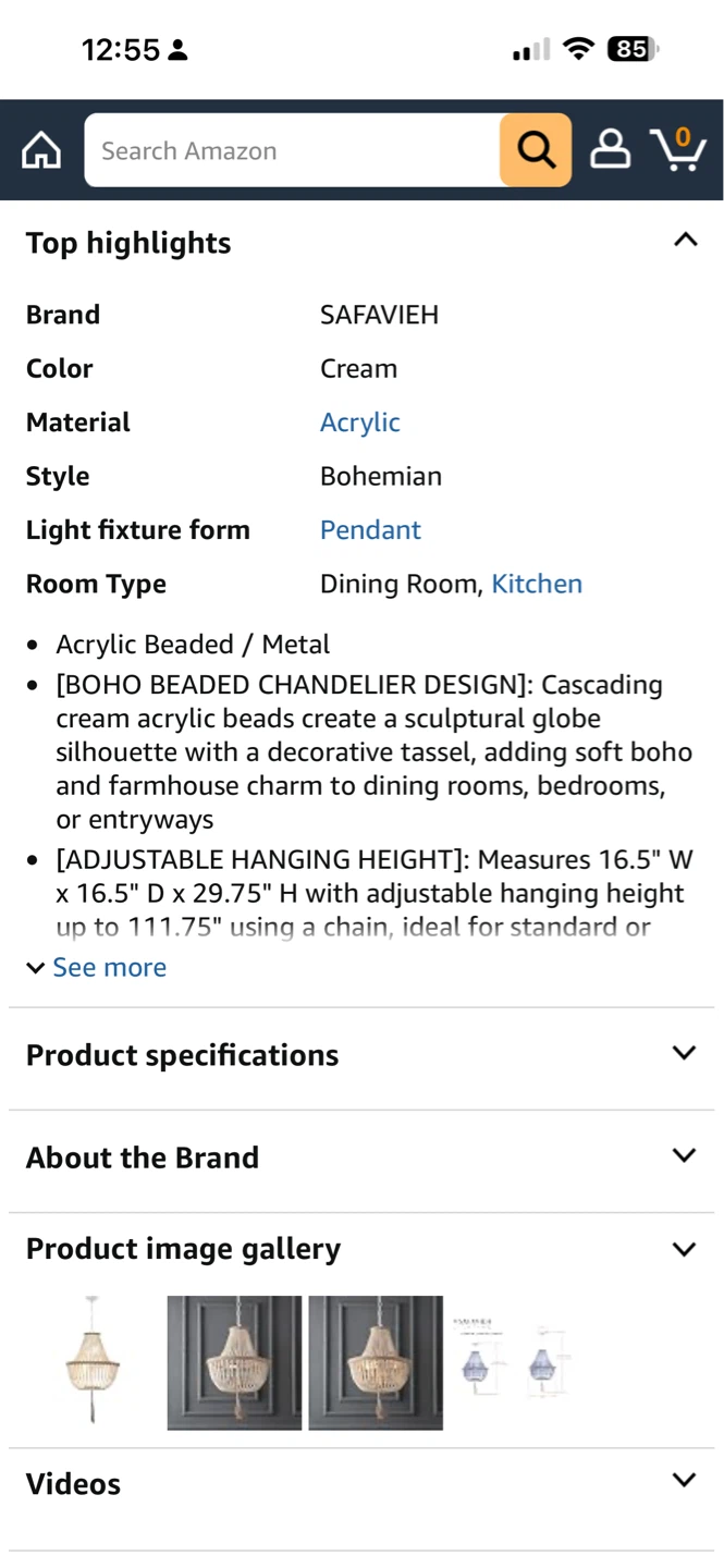 Safavieh Cream Beaded Pendant Light - photo 2