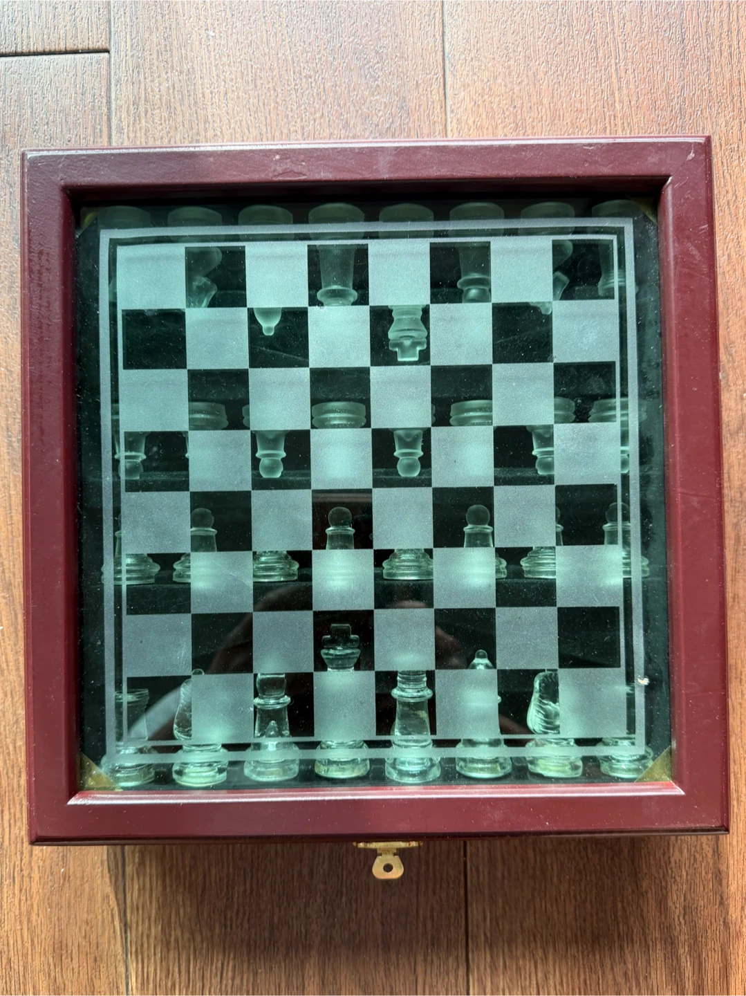 Glass Chess Set with Wooden Storage Case