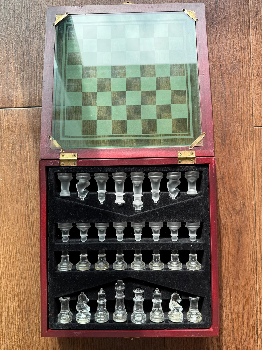 Glass Chess Set with Wooden Storage Case - photo 2