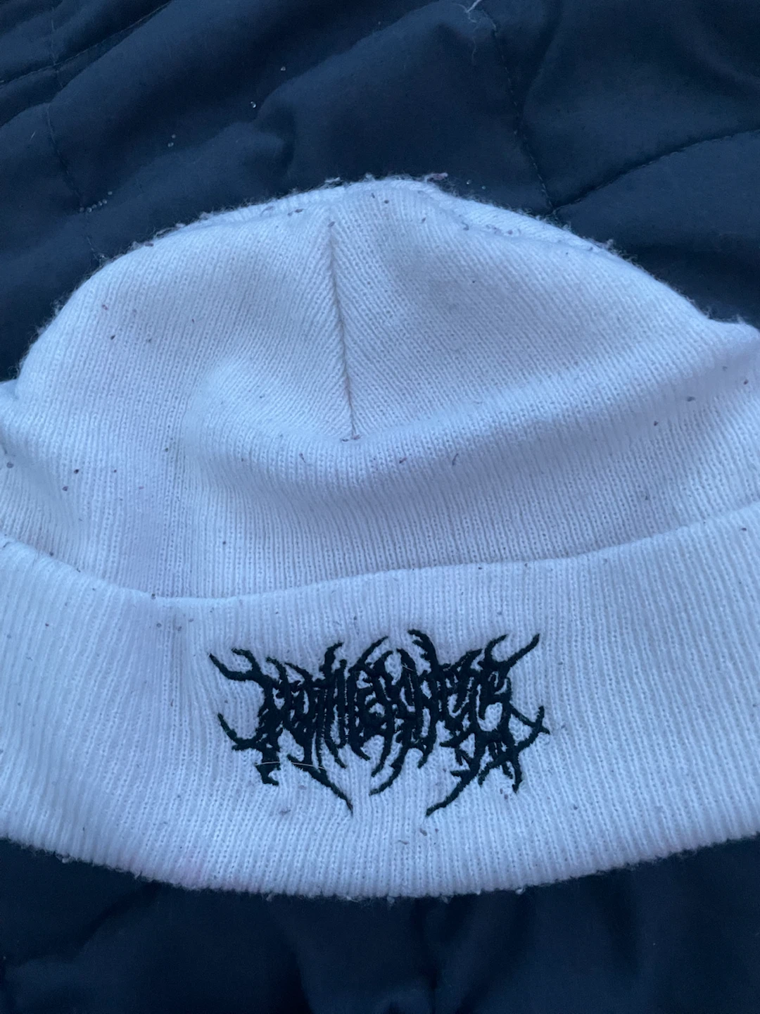 White Beanie with Black Embroidered Graphic - photo 3
