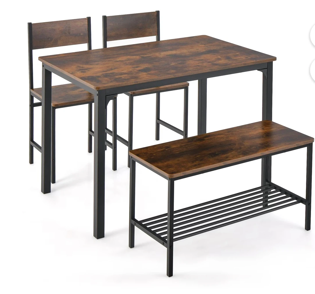 Dining Table Set with Two Chairs and Bench