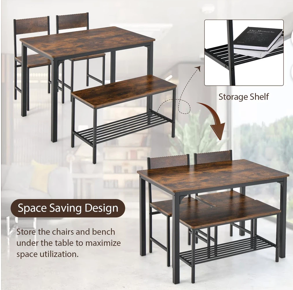 Dining Table Set with Two Chairs and Bench - photo 2