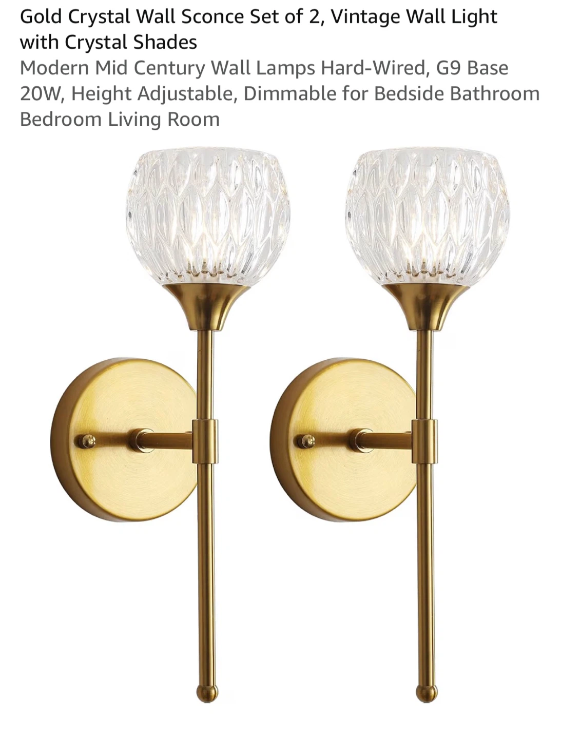 Set of 2 Gold Crystal Wall Sconces