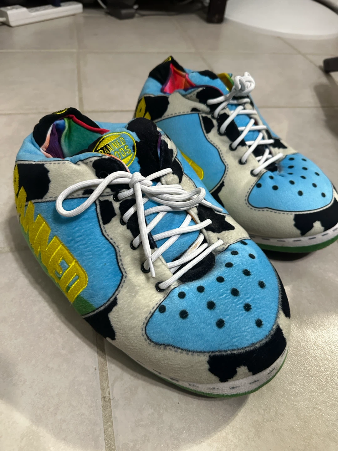 Banned Goods Cow Print Plush Slippers