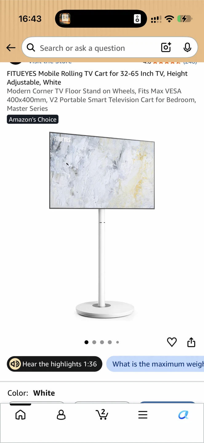 Rolling TV Stand with Soundbar Mount