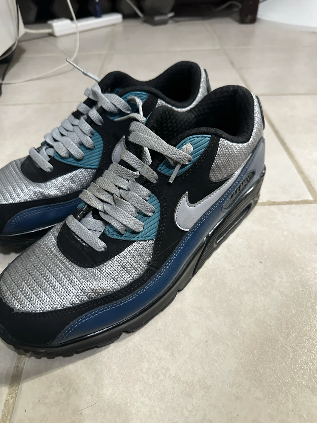 Nike Air Max 90 Sneakers Black Silver Blue - photo 2