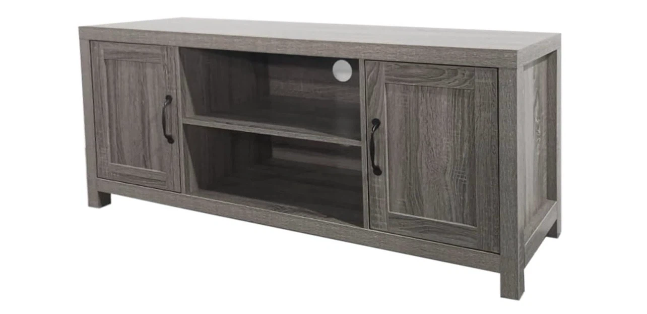 Grey wood grain media console