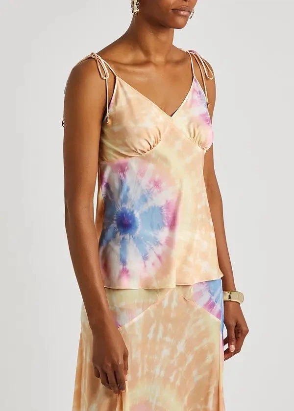 🏈Paco Rabanne Gathered Tie-Dyed Satin Camisole Top
