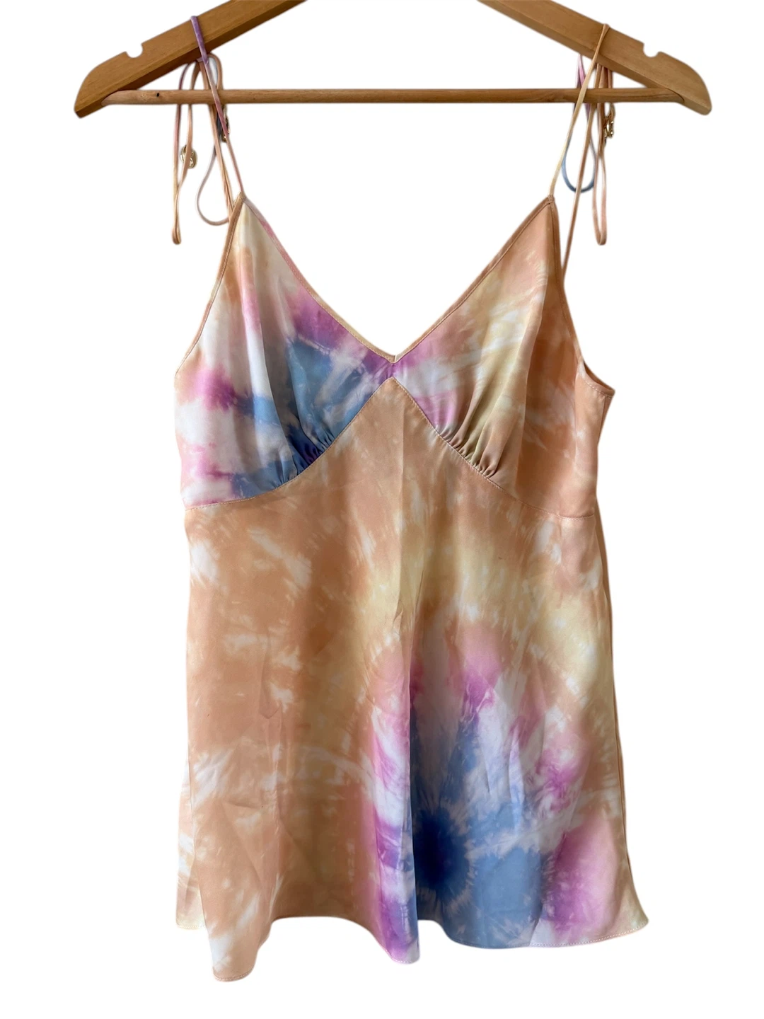 🏈Paco Rabanne Gathered Tie-Dyed Satin Camisole Top - photo 2