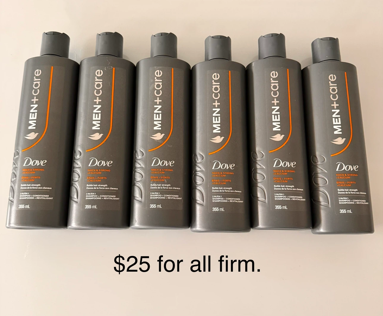 6 Bottles of Dove Men+Care Thick & Strong Shampoo
