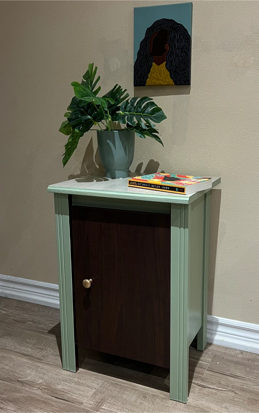 Upcycled Boho Sage Green Nightstand /Accent Table
