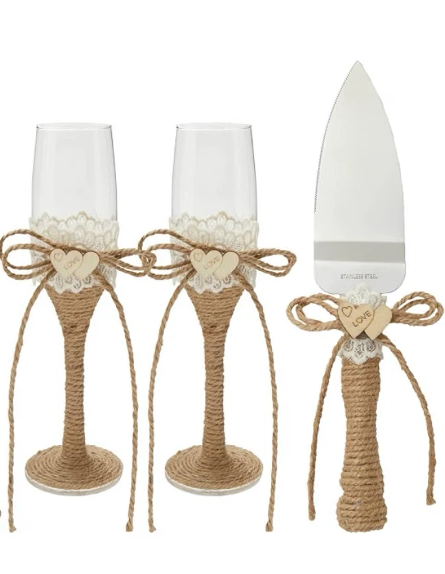 Wedding Champagne Glasses and Cake Server
