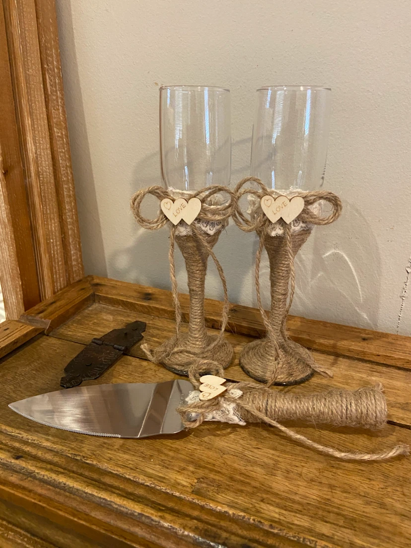 Wedding Champagne Glasses and Cake Server - photo 5