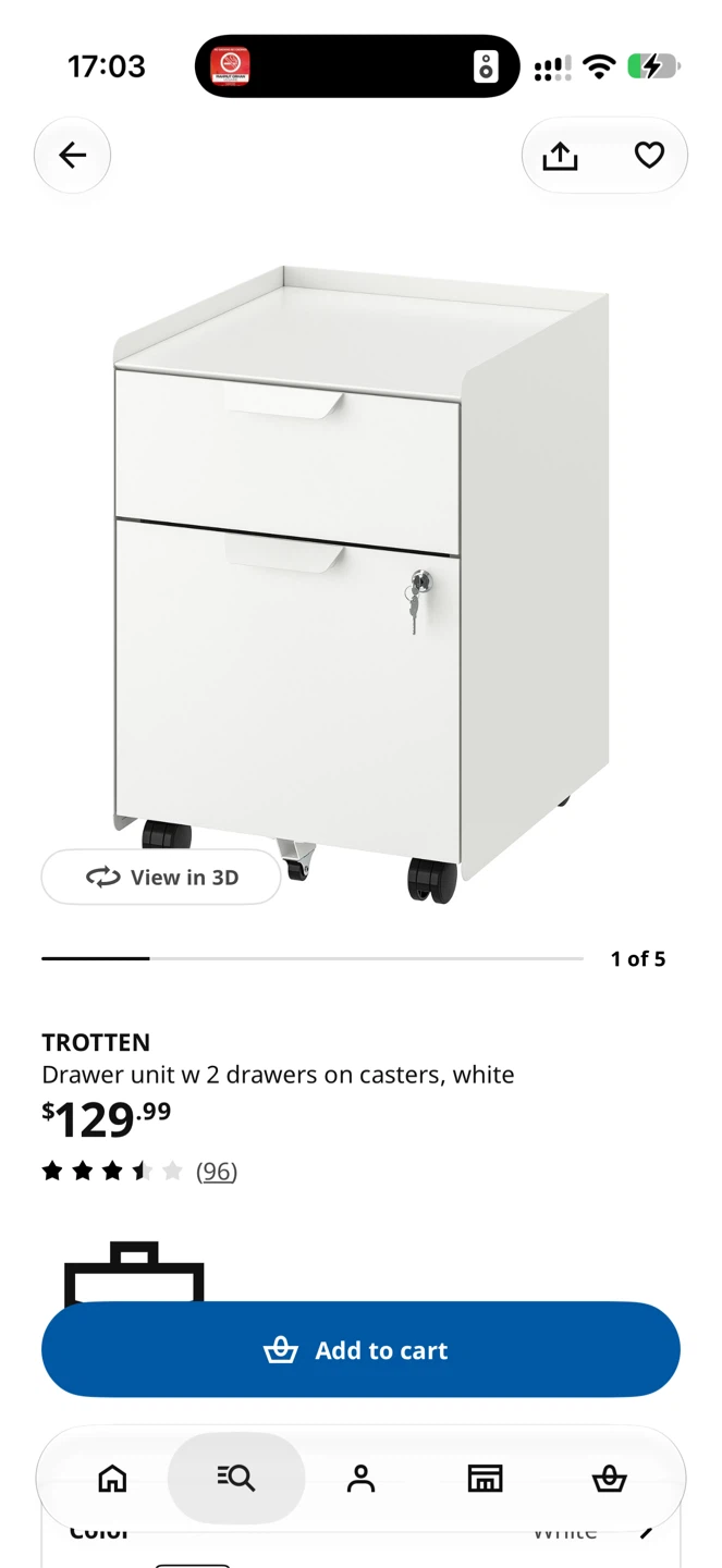 IKEA TROTTEN 2-Drawer White Unit on Casters