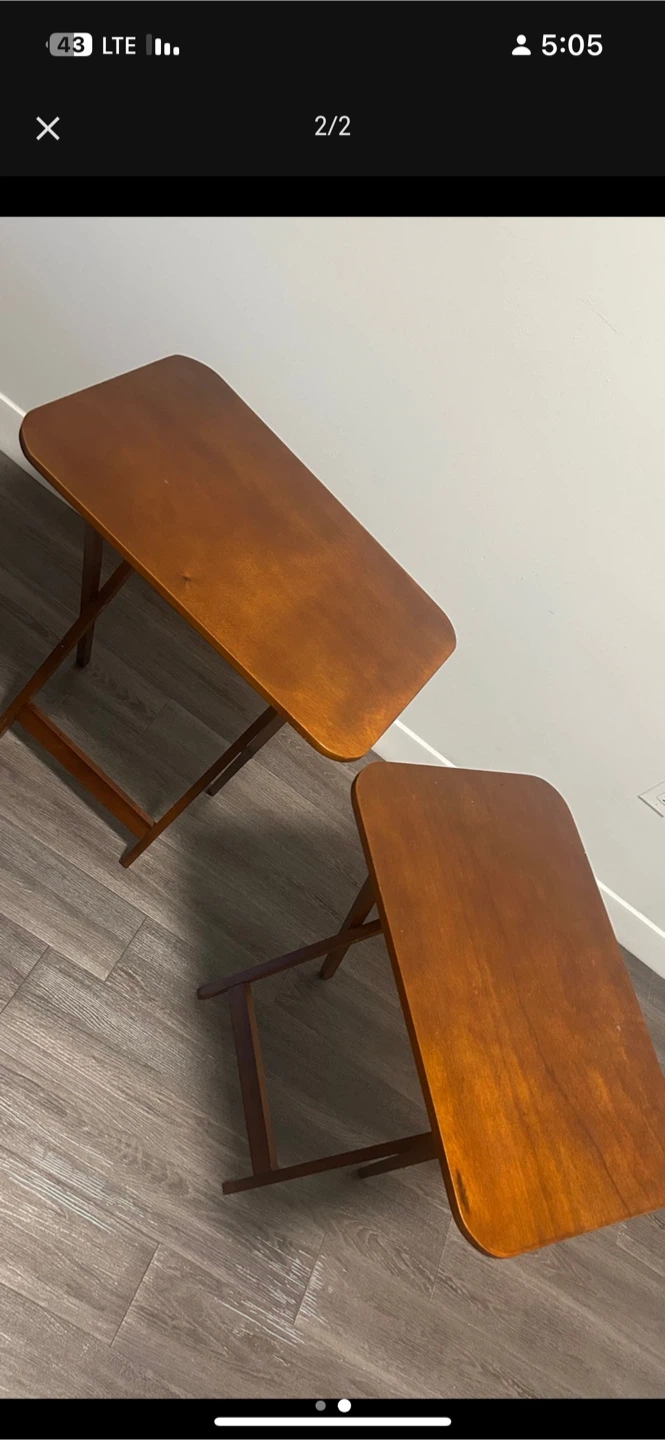 Set of Two Mid-Century Style Wood Folding TV Trays