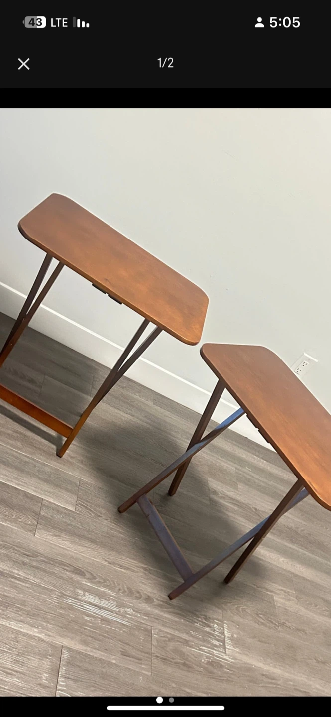 Set of Two Mid-Century Style Wood Folding TV Trays - photo 2