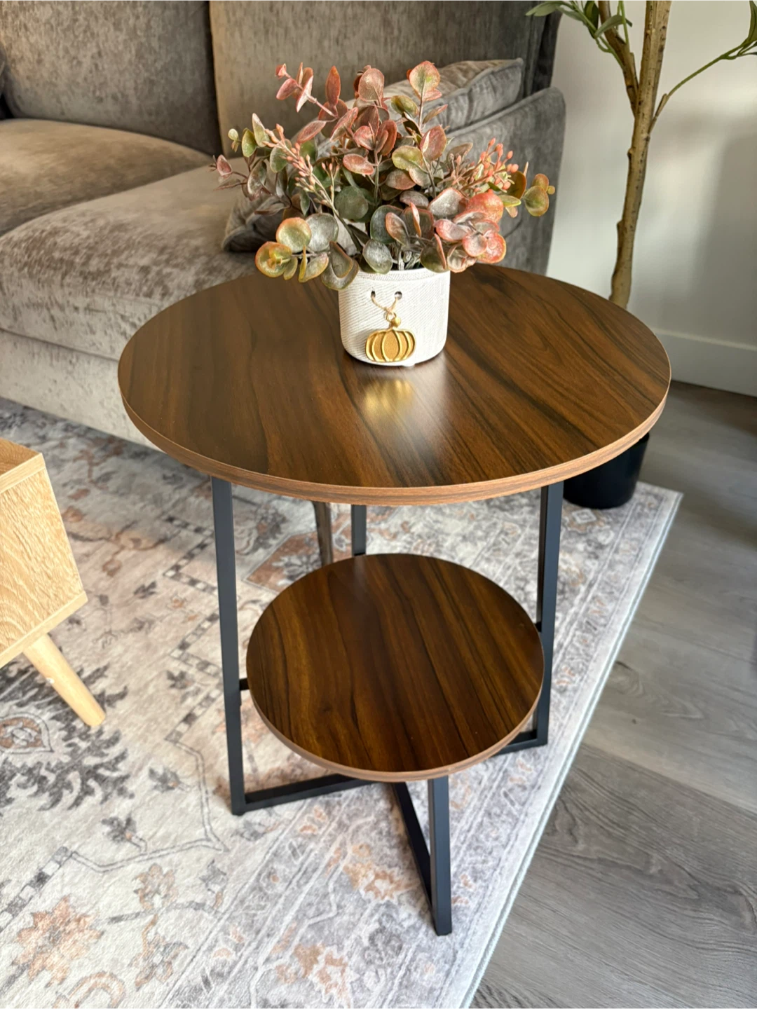 Round Side Table with Two Shelves