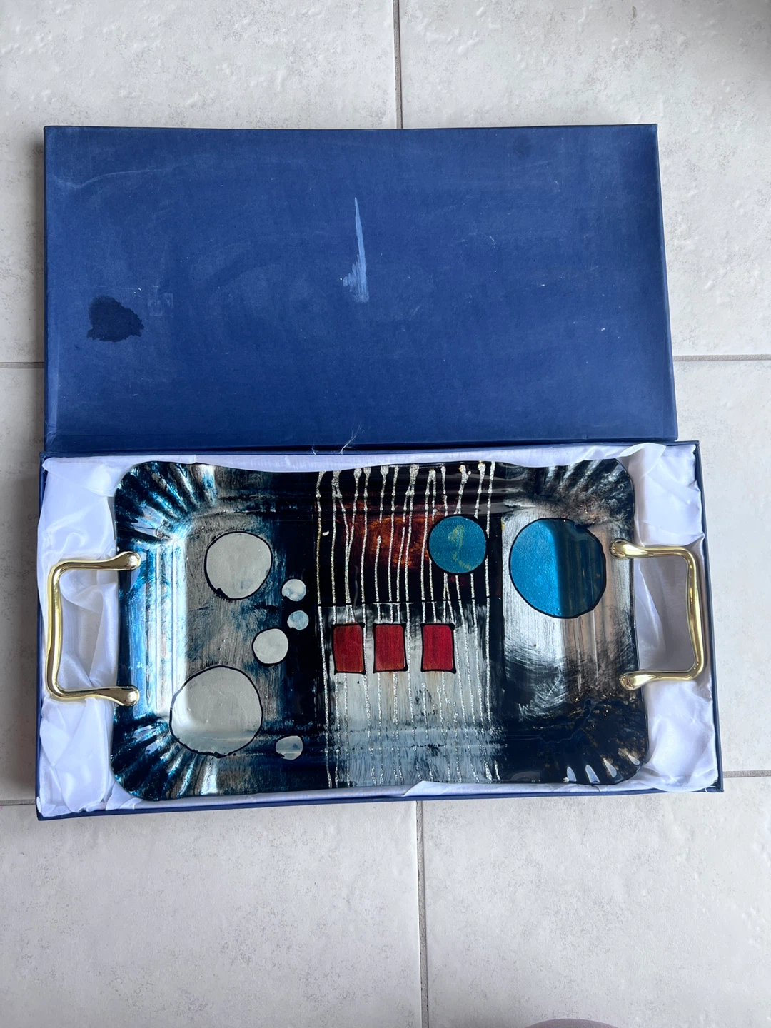 Art Glass Serving Tray with Handles