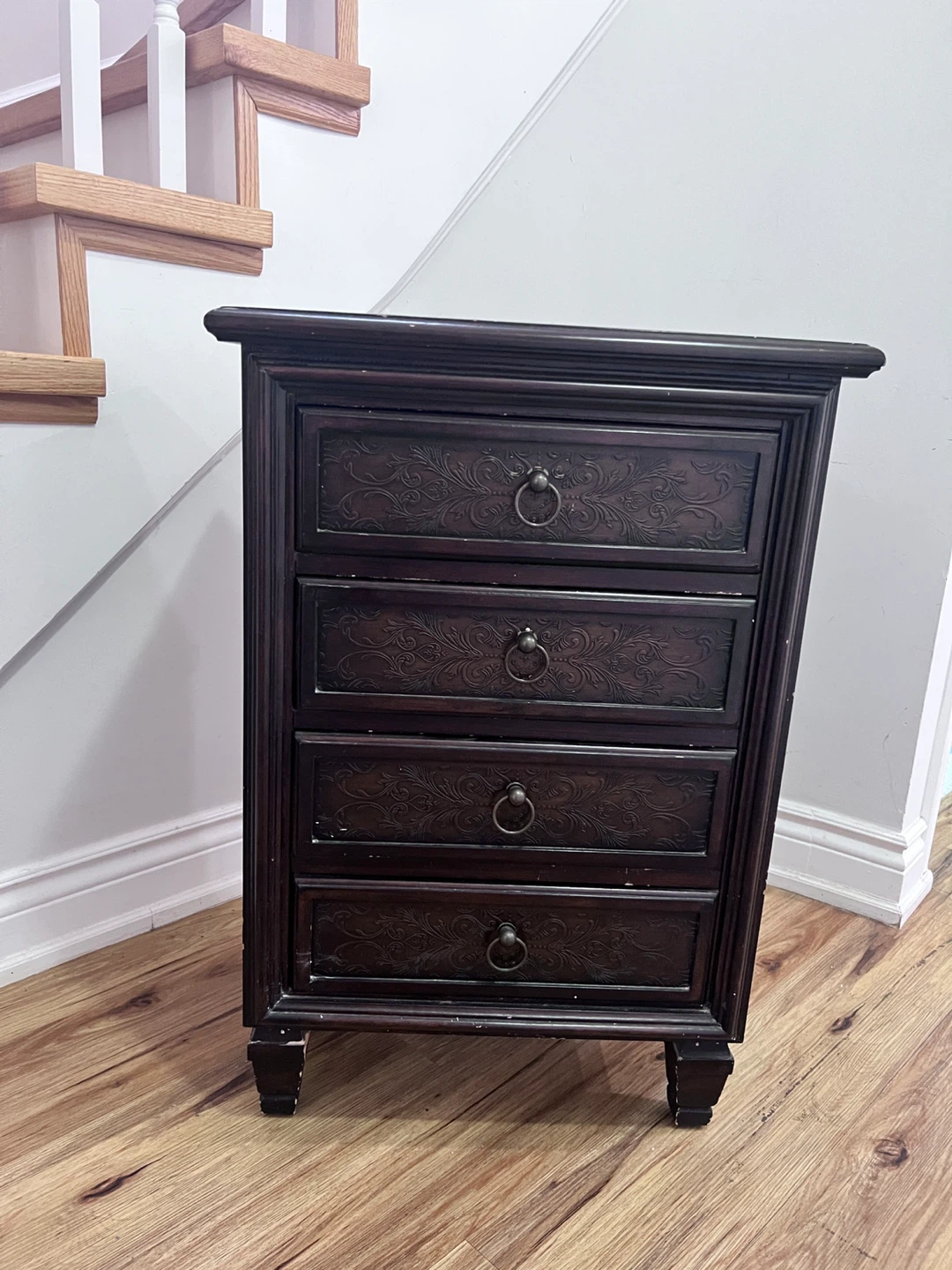 Dark Wood 4-Drawer Nightstand